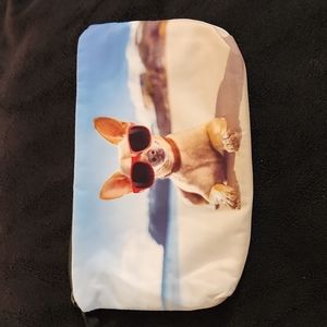 NEW- Cosmetic Bag, Storage Bag- Chihuahua on the beach